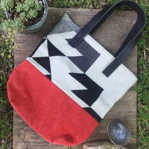 Boho Handmade Wool + Leather Suede Tote Bag // P4P